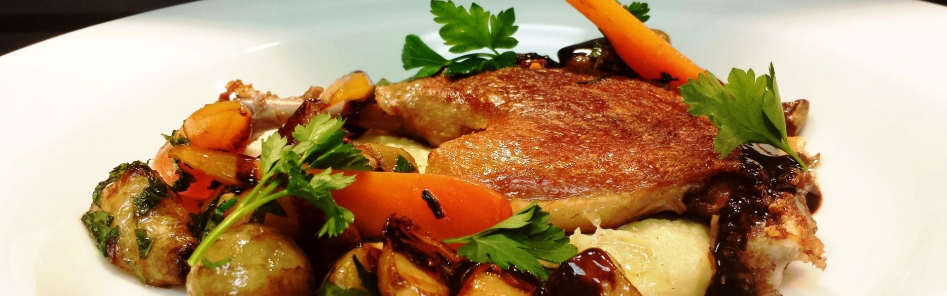 Confit of Cambridge duck | jeruselum artichoke | orange | hazelnut | chocolate balsamic ganache
